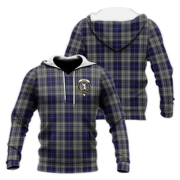 Napier Tartan Knitted Hoodie with Family Crest