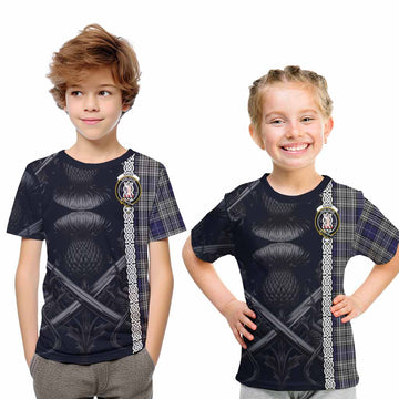 Tartan Vibes Clothing Napier Tartan Kid T-Shirt with Family Crest Cross Sword Thistle Celtic Vibes