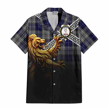 Napier Crest Tartan Hawaiian Shirt with Golden Lion Emblem Celtic Style