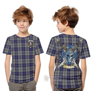 Tartan Vibes Clothing Napier Tartan Kid T-Shirt with Family Crest Celtic Skull Style