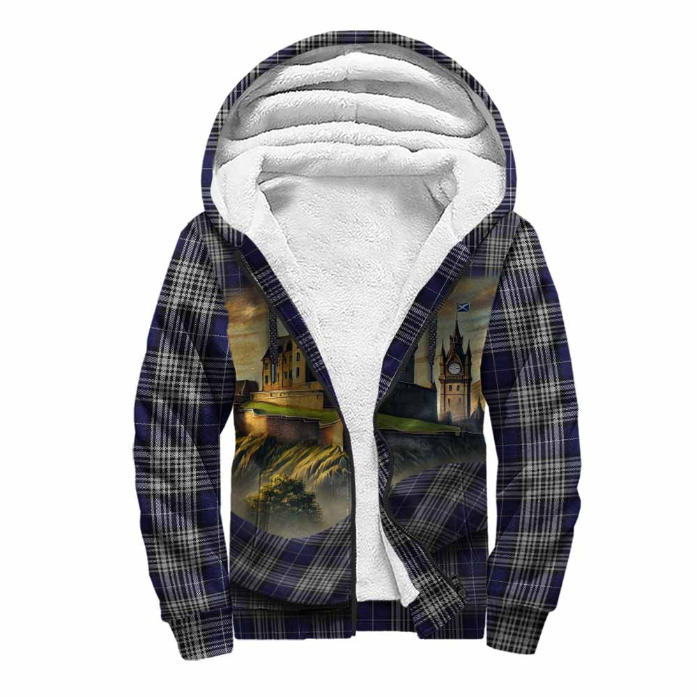 Tartan Vibes Clothing Napier Tartan Family Crest Sherpa Hoodie with Scottish Ancient Castle Style