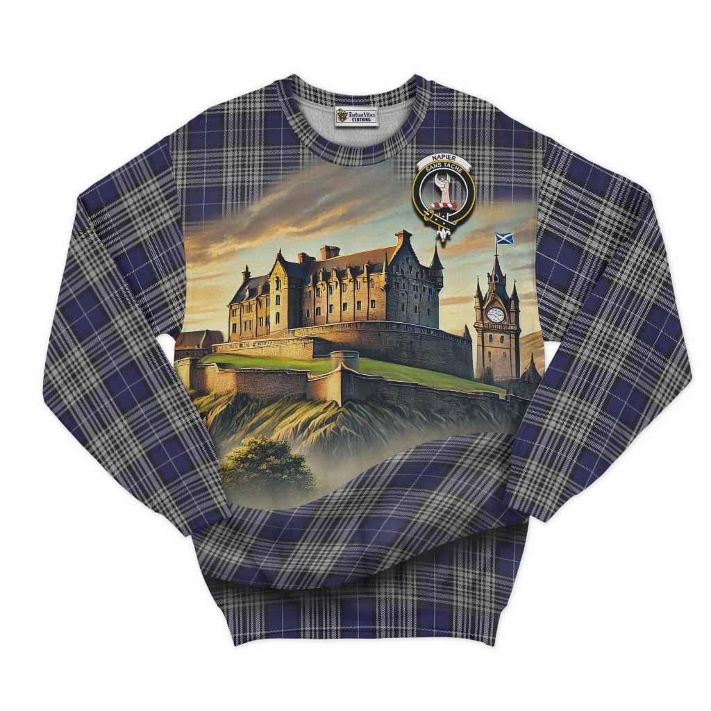 Tartan Vibes Clothing Napier Tartan Family Crest Sweatshirt with Scottish Ancient Castle Style
