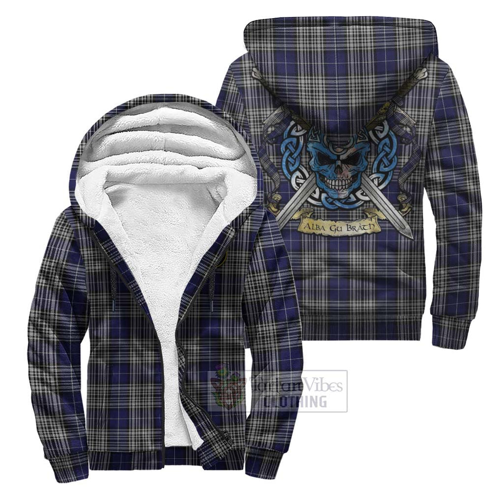 Tartan Vibes Clothing Napier Tartan Sherpa Hoodie with Family Crest Celtic Skull Style