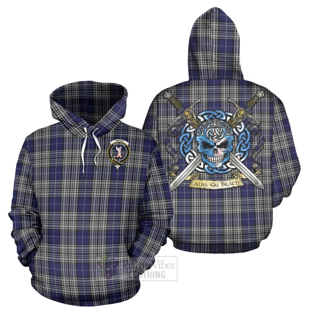 Tartan Vibes Clothing Napier Tartan Hoodie with Family Crest Celtic Skull Style
