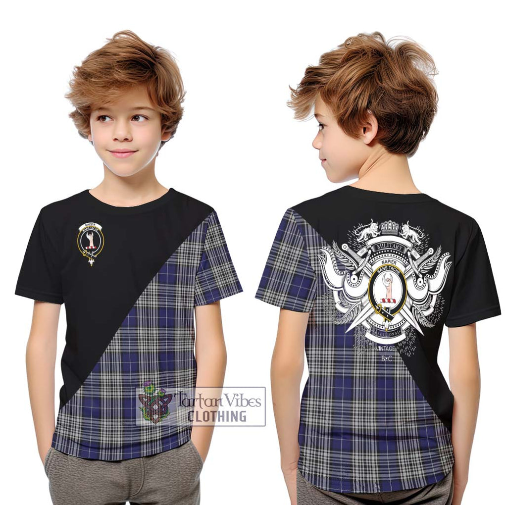 Napier Tartan Kid T-Shirt with Family Crest and Military Logo Style Youth XL Size14 - Tartanvibesclothing Shop