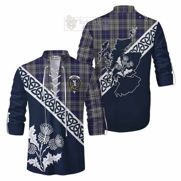 Tartan Vibes Clothing Napier Tartan Ghillie Kilt Shirt Featuring Thistle and Scotland Map