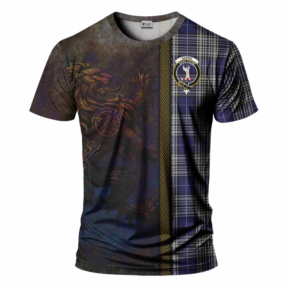 Tartan Vibes Clothing Napier Tartan Family Crest T-Shirt Alba Gu Brath Be Brave Lion Ancient Style