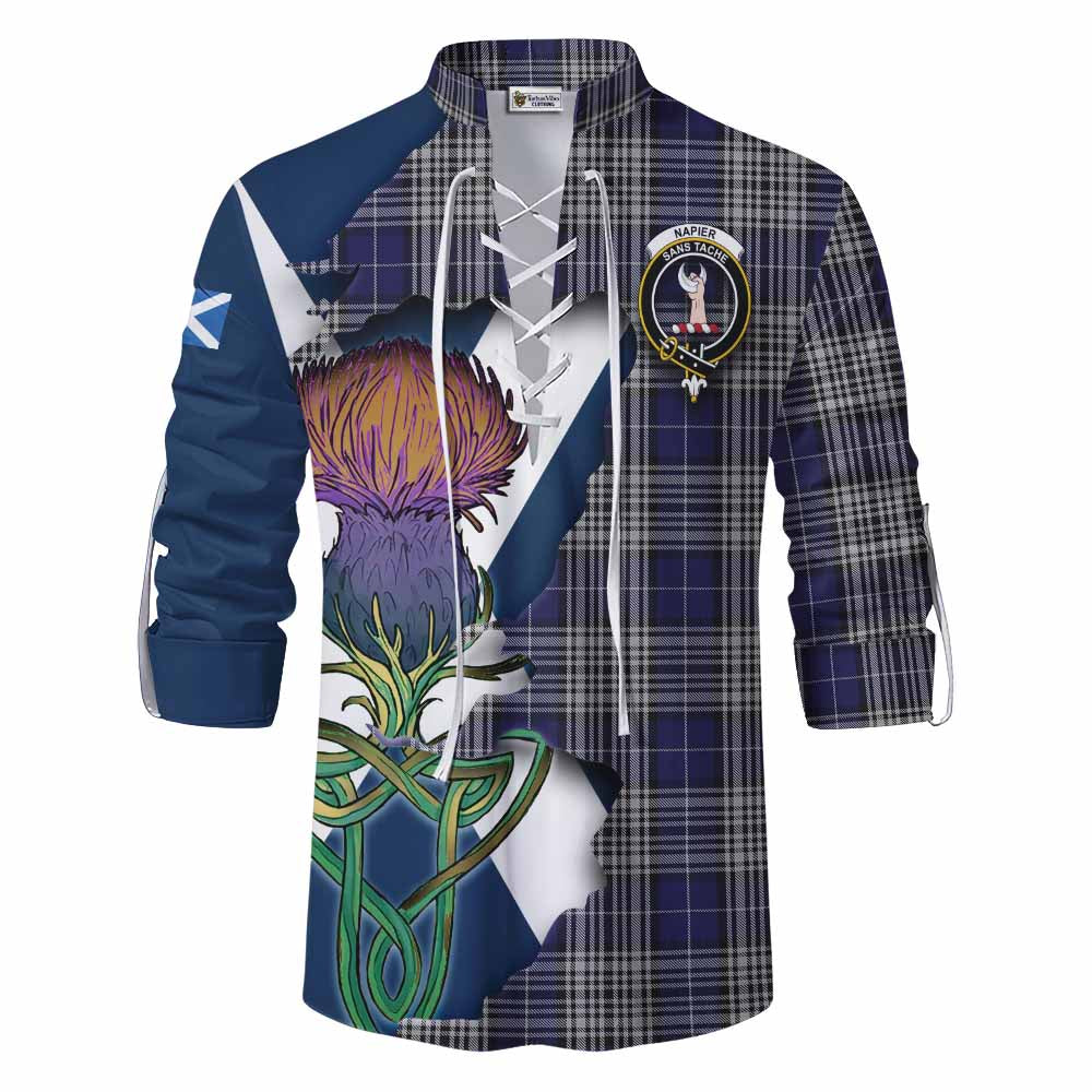 Tartan Vibes Clothing Napier Tartan Family Crest Ghillie Kilt Shirt Scottish Thistle Celtic Inspired