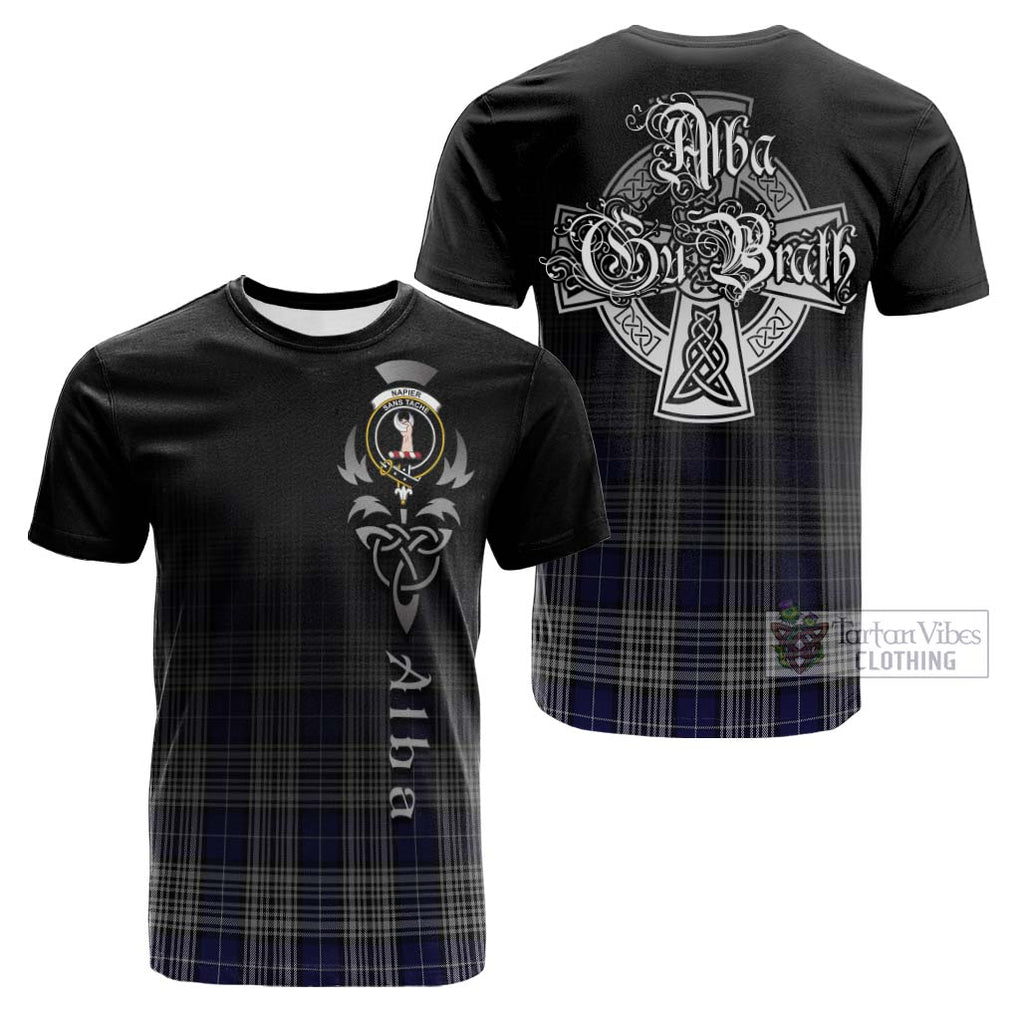 Tartan Vibes Clothing Napier Tartan Cotton T-shirt Featuring Alba Gu Brath Family Crest Celtic Inspired