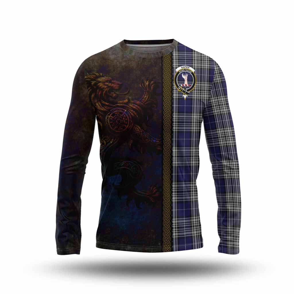 Tartan Vibes Clothing Napier Tartan Family Crest Long Sleeve T-Shirt Alba Gu Brath Be Brave Lion Ancient Style