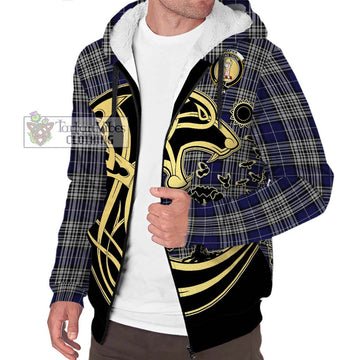 Napier Tartan Sherpa Hoodie with Family Crest Celtic Wolf Style Unisex S - Tartan Vibes Clothing