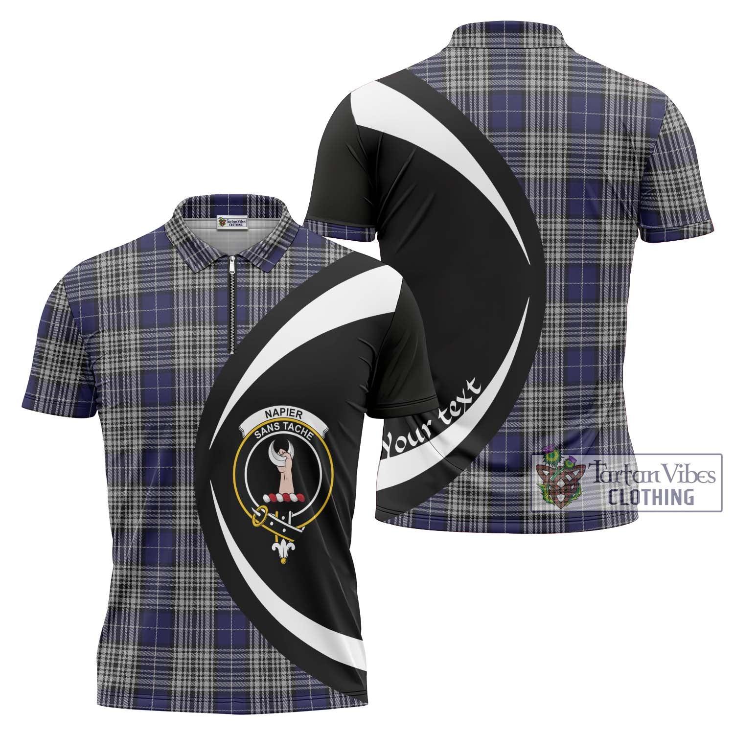 Napier Tartan Zipper Polo Shirt with Family Crest Circle Style Unisex - Tartan Vibes Clothing
