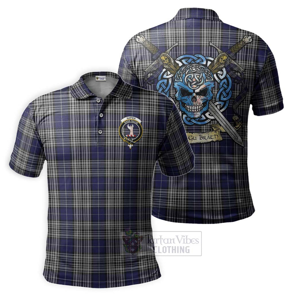 Tartan Vibes Clothing Napier Tartan Polo Shirt with Family Crest Celtic Skull Style
