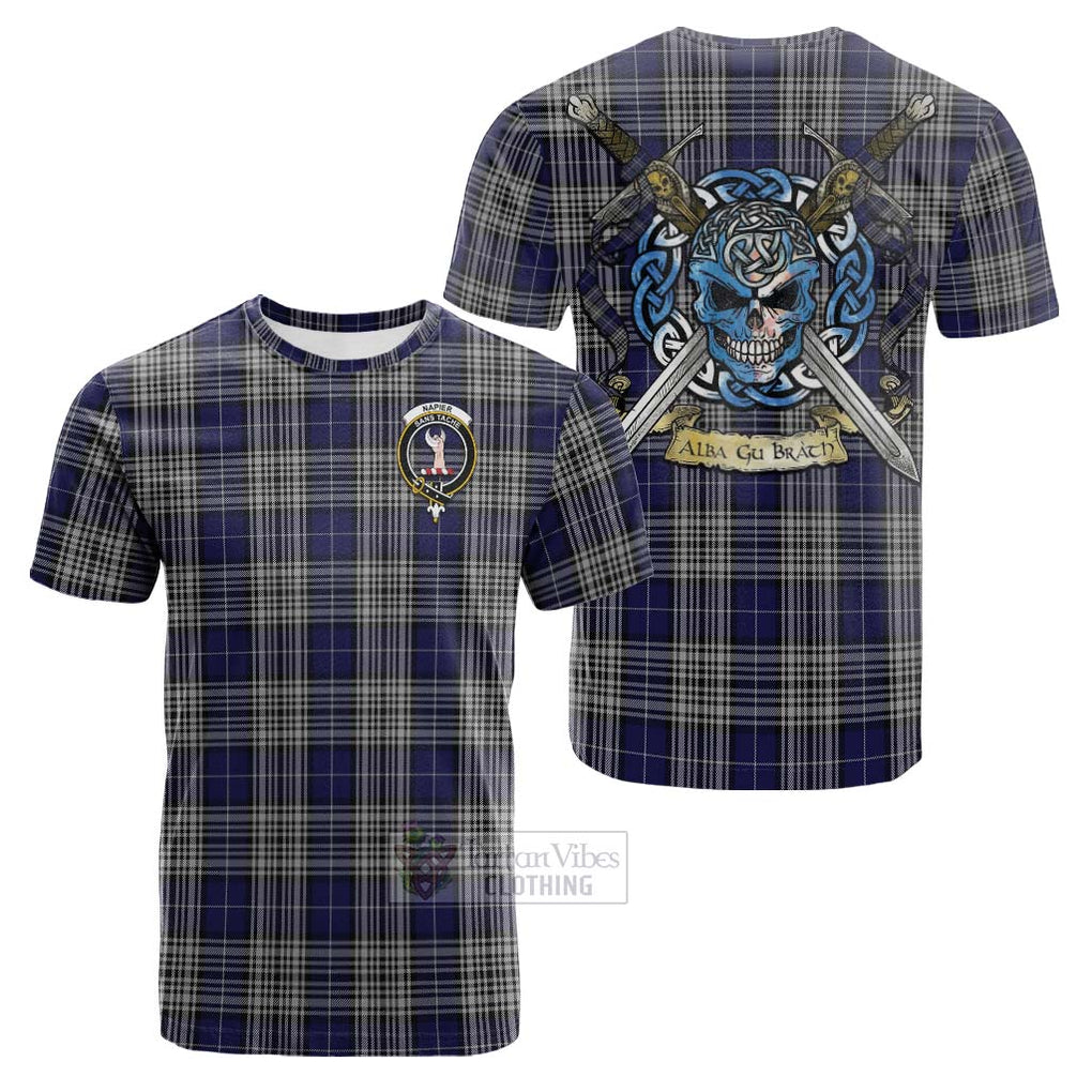 Tartan Vibes Clothing Napier Tartan Cotton T-shirt with Family Crest Celtic Skull Style