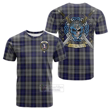 Tartan Vibes Clothing Napier Tartan Cotton T-shirt with Family Crest Celtic Skull Style