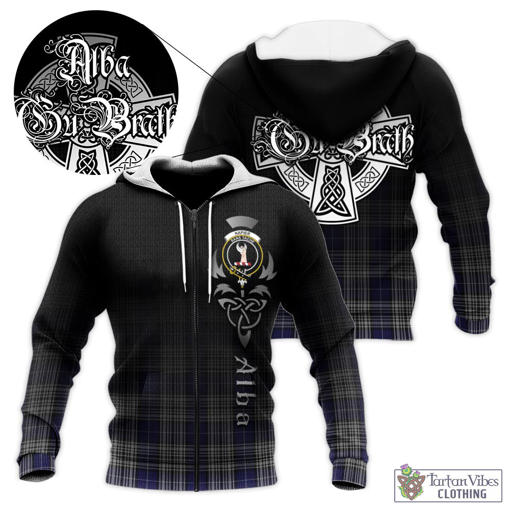 Tartan Vibes Clothing Napier Tartan Knitted Hoodie Featuring Alba Gu Brath Family Crest Celtic Inspired