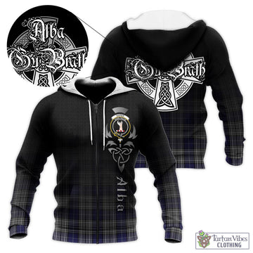 Napier Tartan Knitted Hoodie Featuring Alba Gu Brath Family Crest Celtic Inspired
