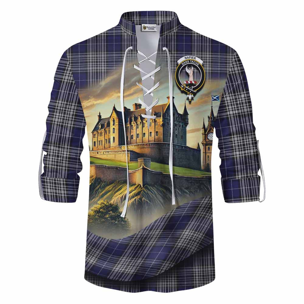 Tartan Vibes Clothing Napier Tartan Family Crest Ghillie Kilt Shirt with Scottish Ancient Castle Style