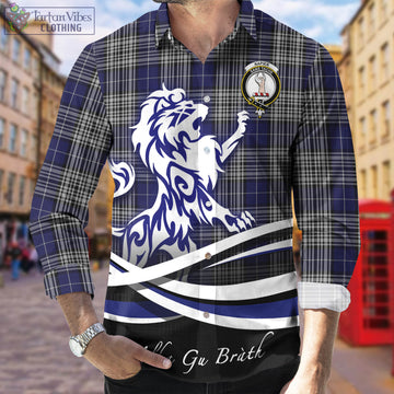 Napier Tartan Long Sleeve Button Up Shirt with Alba Gu Brath Regal Lion Emblem