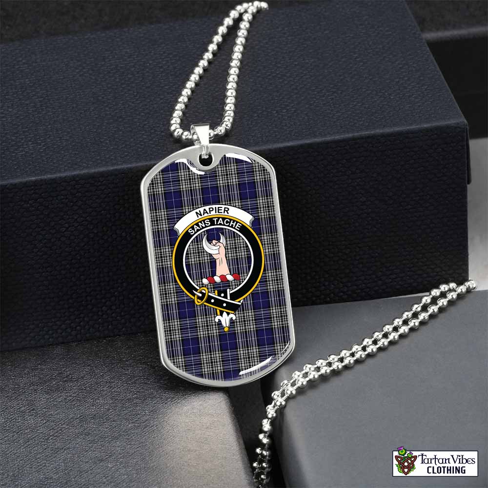 Tartan Vibes Clothing Napier Tartan Dog Tag Necklace with Family Crest