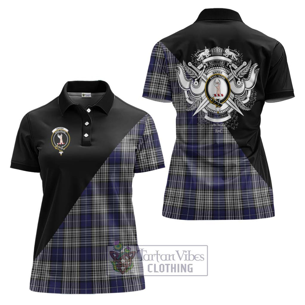 Napier Tartan Women's Polo Shirt with Family Crest and Military Logo Style Women - Tartanvibesclothing Shop