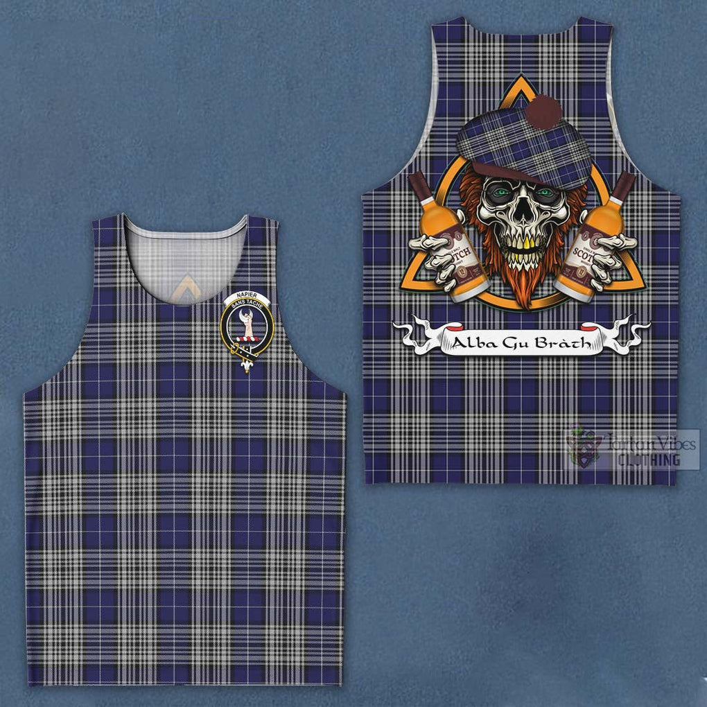 Tartan Vibes Clothing Napier Tartan Men's Tank Top with Family Crest and Bearded Skull Holding Bottles of Whiskey