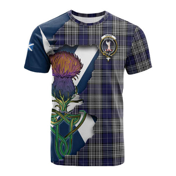 Tartan Vibes Clothing Napier Tartan Family Crest Cotton T-shirt Scottish Thistle Celtic Inspired