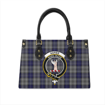 Napier Tartan Leather Bag with Family Crest