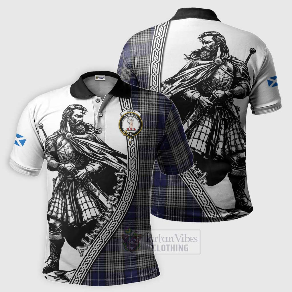 Tartan Vibes Clothing Napier Tartan Clan Crest Polo Shirt with Highlander Warrior Celtic Style