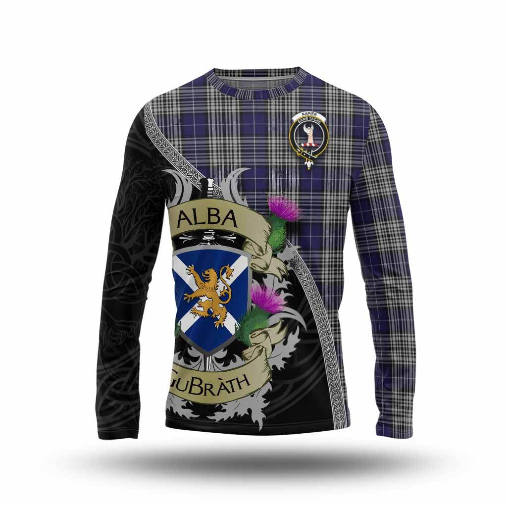 Tartan Vibes Clothing Napier Tartan Family Crest Long Sleeve T-Shirt Lion Rampant Royal Thistle Shield Celtic Inspired