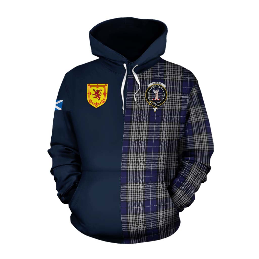 Tartan Vibes Clothing Napier Tartan Cotton Hoodie Alba with Scottish Lion Royal Arm Half Style