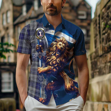 Tartan Vibes Clothing Napier Tartan Family Crest Short Sleeve Button Shirt with Scottish Majestic Lion