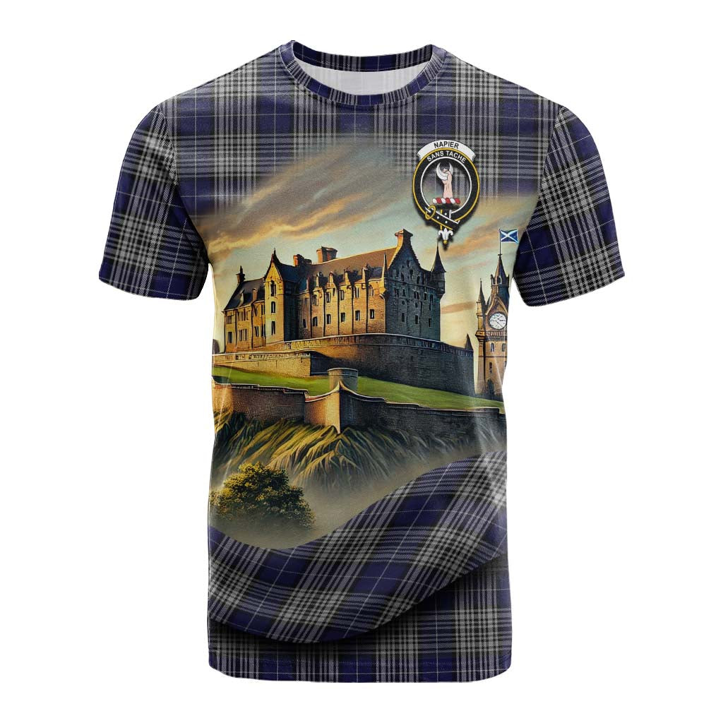 Tartan Vibes Clothing Napier Tartan Family Crest Cotton T-shirt with Scottish Ancient Castle Style