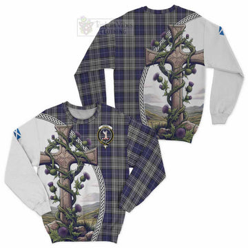 Tartan Vibes Clothing Napier Tartan Sweatshirt with Family Crest and St. Andrew's Cross Accented by Thistle Vines
