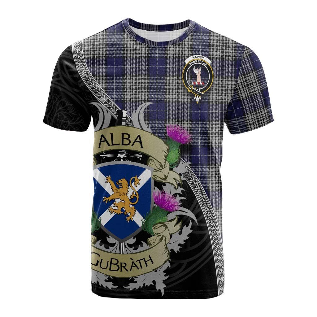 Tartan Vibes Clothing Napier Tartan Family Crest Cotton T-shirt Lion Rampant Royal Thistle Shield Celtic Inspired