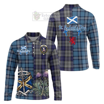 Napier Tartan Long Sleeve Polo Shirt Happy St. Andrew's Day Half Tartan Style Unisex - Tartan Vibes Clothing
