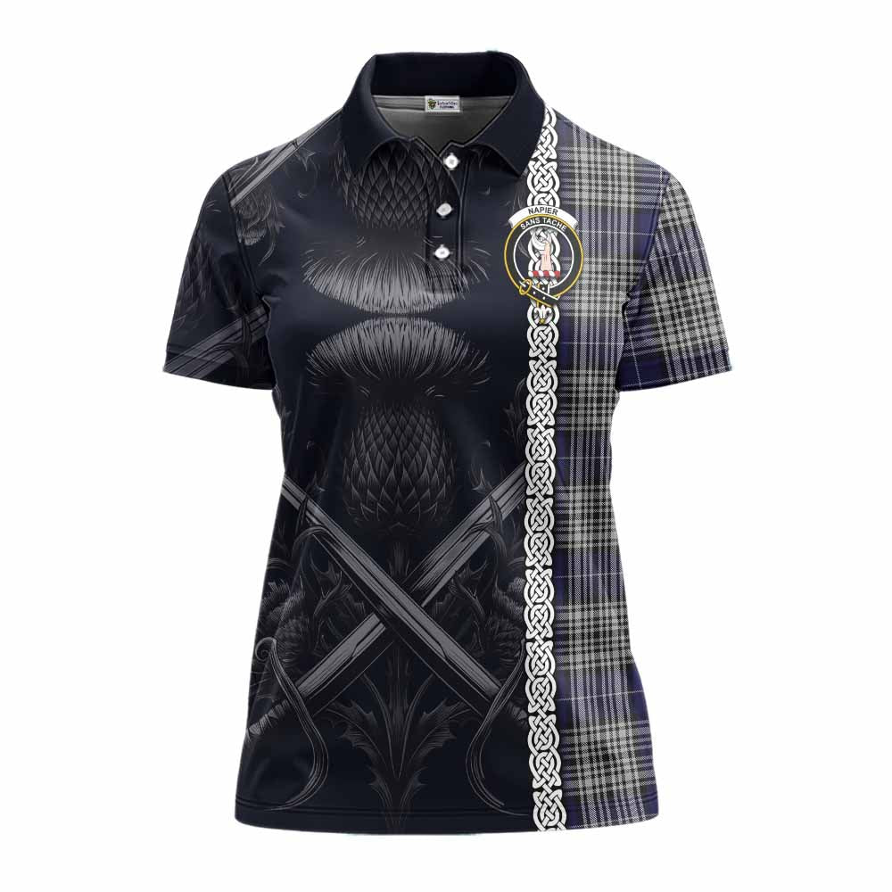 Tartan Vibes Clothing Napier Tartan Women's Polo Shirt with Family Crest Cross Sword Thistle Celtic Vibes