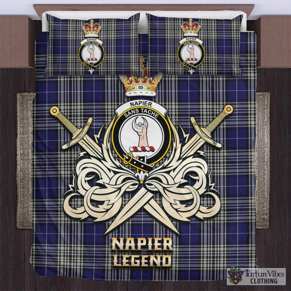 Tartan Vibes Clothing Napier Tartan Bedding Set with Clan Crest and the Golden Sword of Courageous Legacy