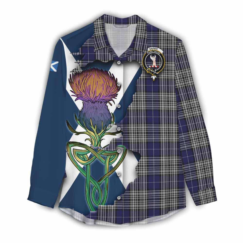 Tartan Vibes Clothing Napier Tartan Family Crest Women's Casual Shirt Scottish Thistle Celtic Inspired