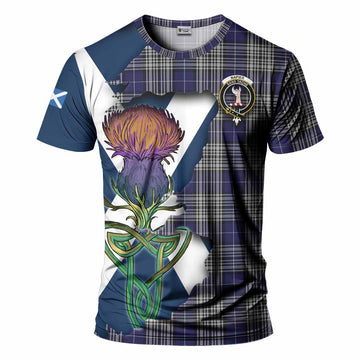 Tartan Vibes Clothing Napier Tartan Family Crest T-Shirt Scottish Thistle Celtic Inspired