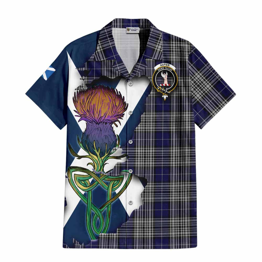 Tartan Vibes Clothing Napier Tartan Family Crest Short Sleeve Button Shirt Scottish Thistle Celtic Inspired