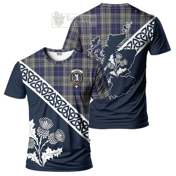 Napier Tartan T-Shirt Featuring Thistle and Scotland Map Kid's Shirt - Tartanvibesclothing Store