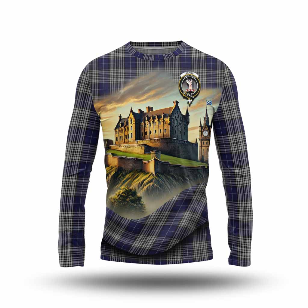 Tartan Vibes Clothing Napier Tartan Family Crest Long Sleeve T-Shirt with Scottish Ancient Castle Style