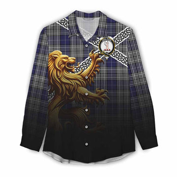 Tartan Vibes Clothing Napier Crest Tartan Women's Casual Shirt with Golden Lion Emblem Celtic Style
