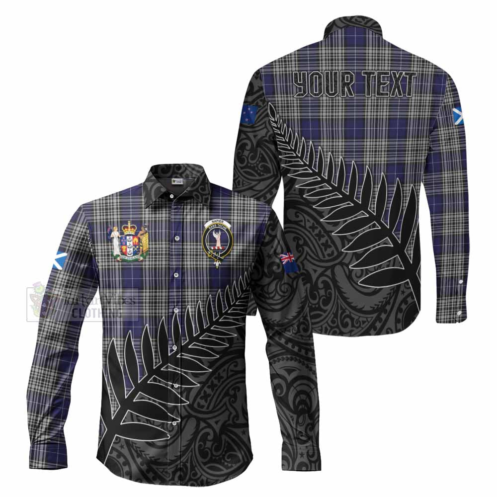 Tartan Vibes Clothing Napier Crest Tartan Long Sleeve Button Shirt with New Zealand Silver Fern Half Style