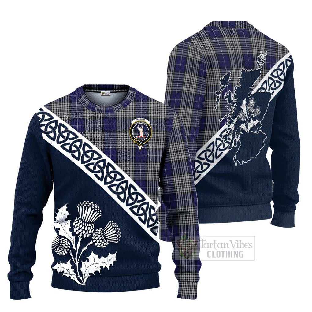 Tartan Vibes Clothing Napier Tartan Knitted Sweater Featuring Thistle and Scotland Map