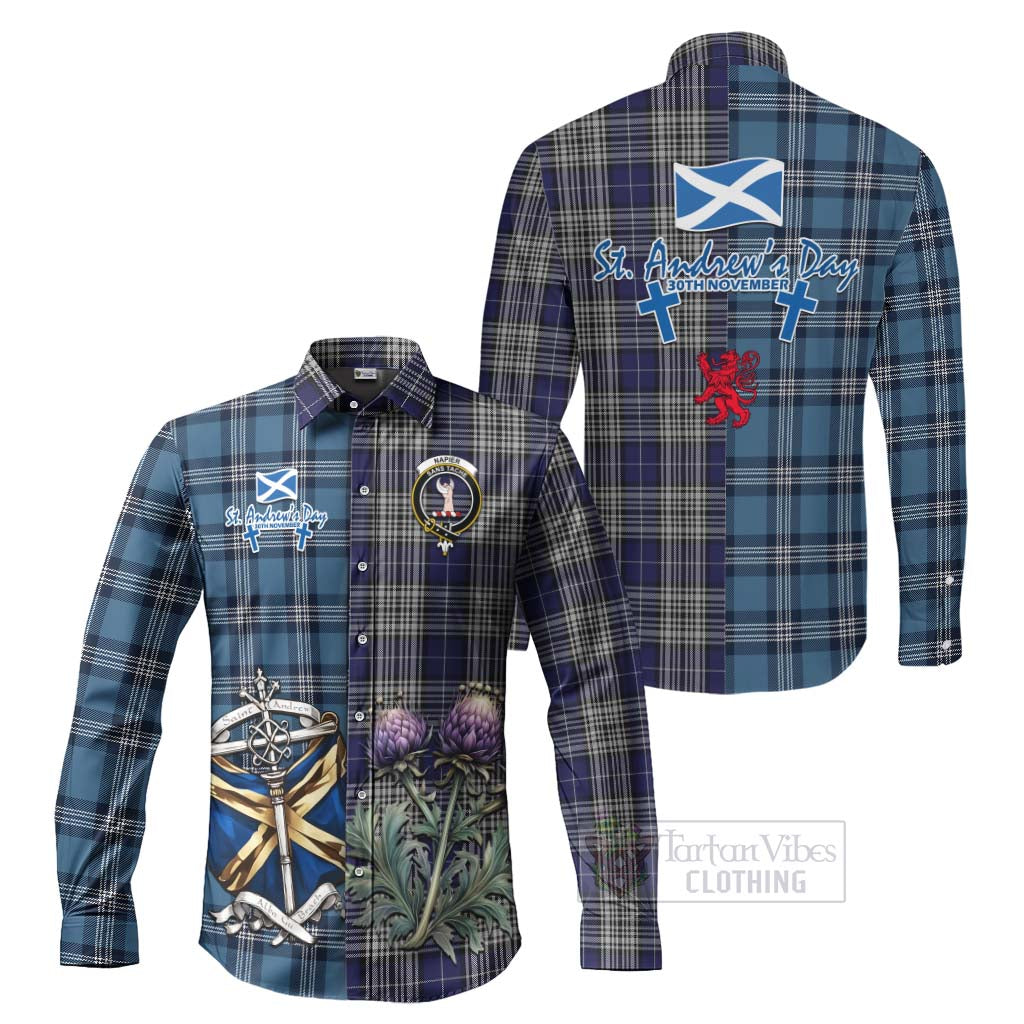 Tartan Vibes Clothing Napier Tartan Long Sleeve Button Shirt Happy St. Andrew's Day Half Tartan Style
