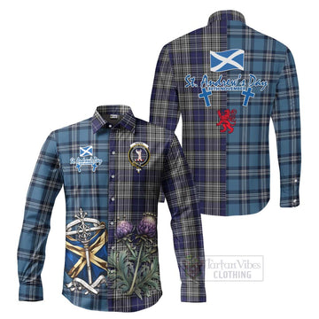 Napier Tartan Long Sleeve Button Shirt Happy St. Andrew's Day Half Tartan Style