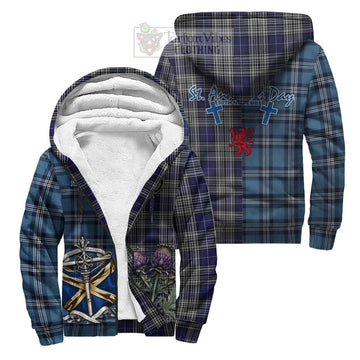 Napier Tartan Sherpa Hoodie Happy St. Andrew's Day Half Tartan Style