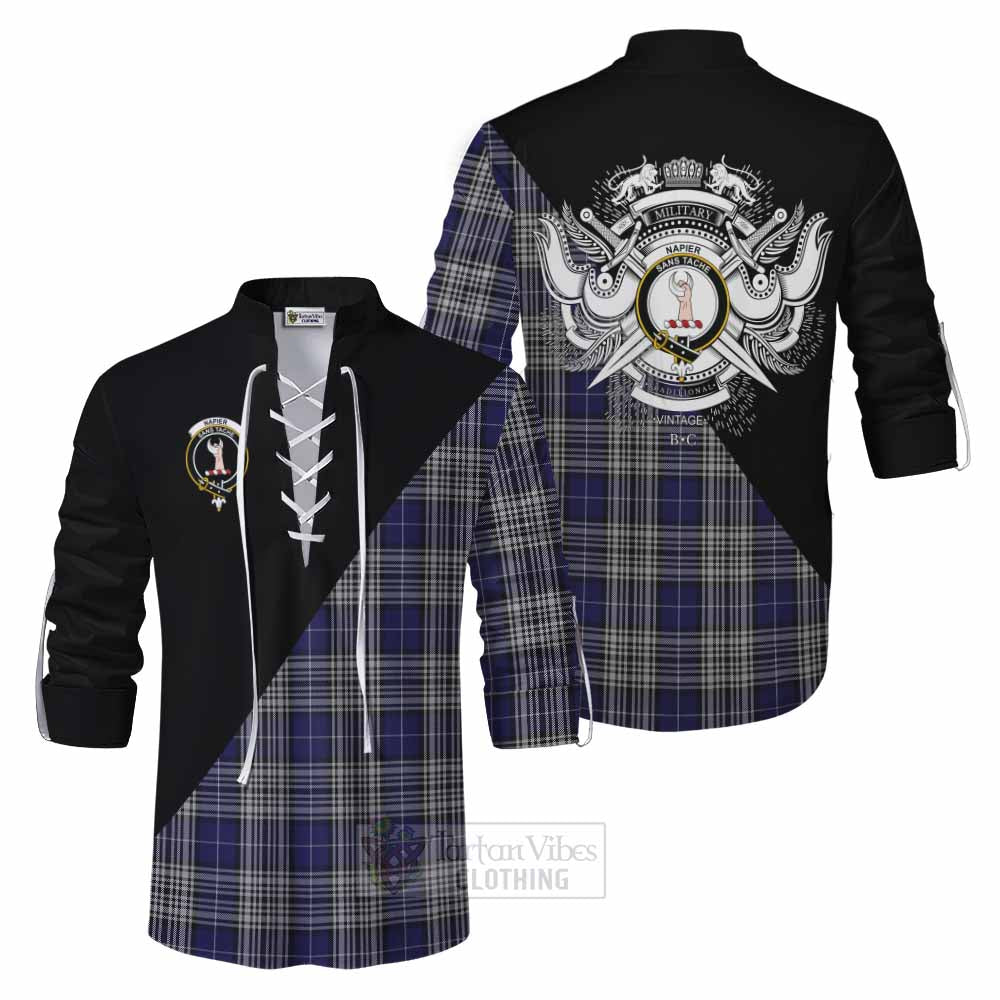 Tartan Vibes Clothing Napier Tartan Ghillie Kilt Shirt with Family Crest and Military Logo Style